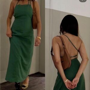 Cara green linen midi dress